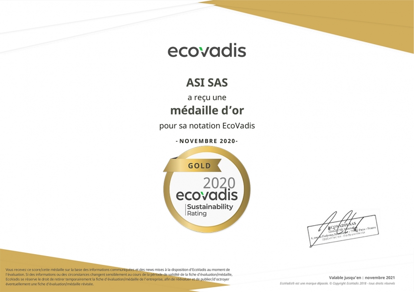 Certificat EcoVadis 2020 pour ASI