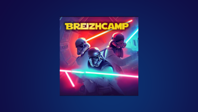 fond bleu avec logo de l'évènement BreizhCamp 